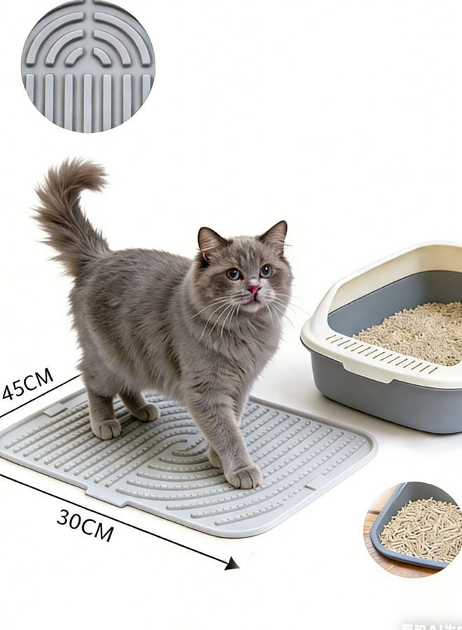 شو وو بساط صندوق فضلات القطط مقاس 45 × 30 سم كبير جدًا من السيليكون المقاوم للماء للتحكم في تناثر فضلات القطط، ناعم على أقدام القطط، غير قابل للانزلاق، سهل التنظيف، رمادي - Image 1